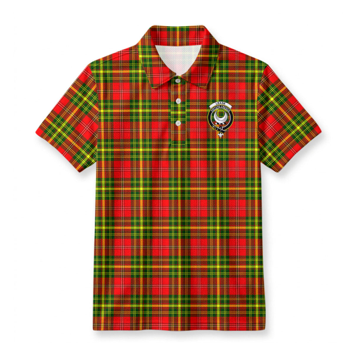 Leask Tartan Crest Birdseye Mesh Polo Shirt