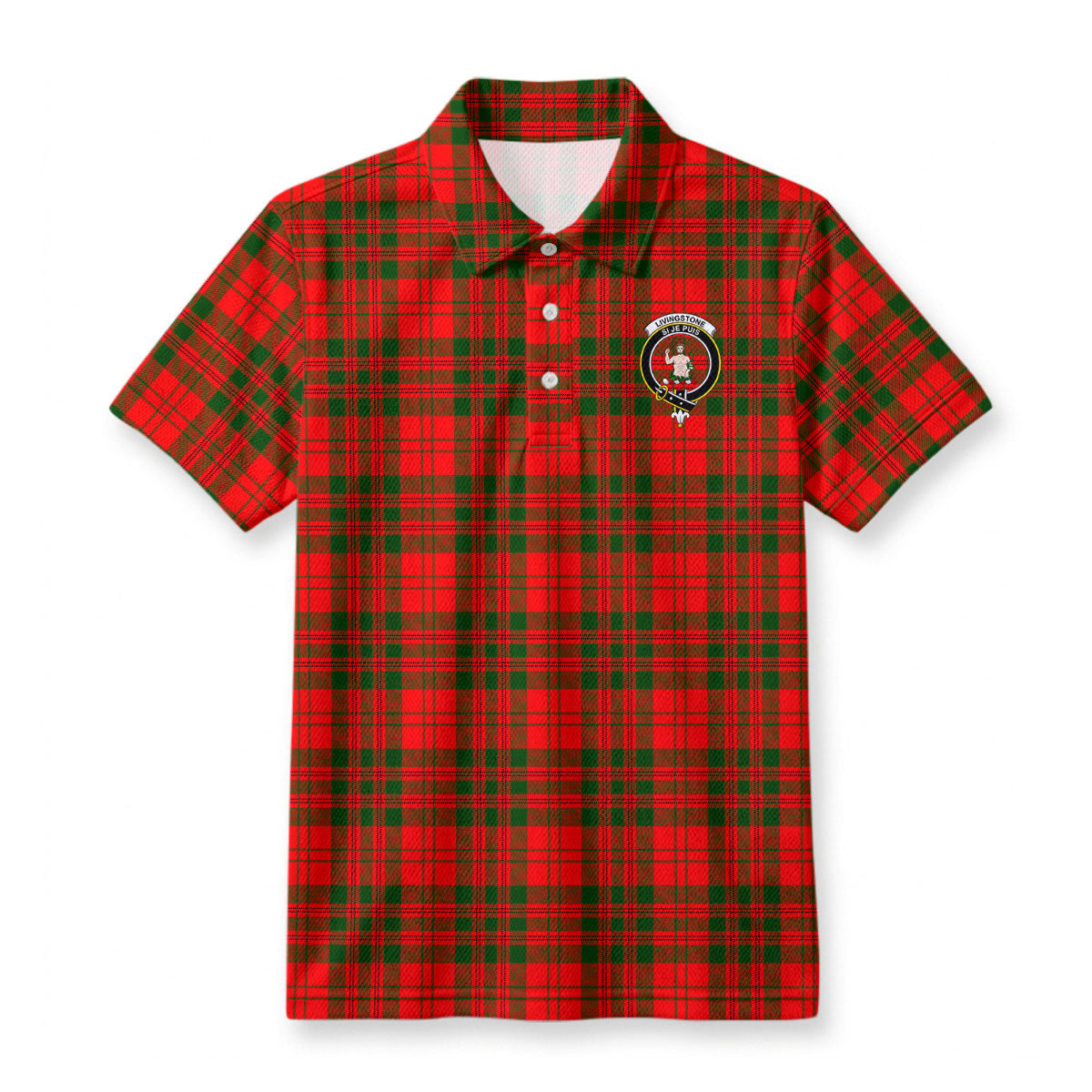 Livingstone Tartan Crest Birdseye Mesh Polo Shirt