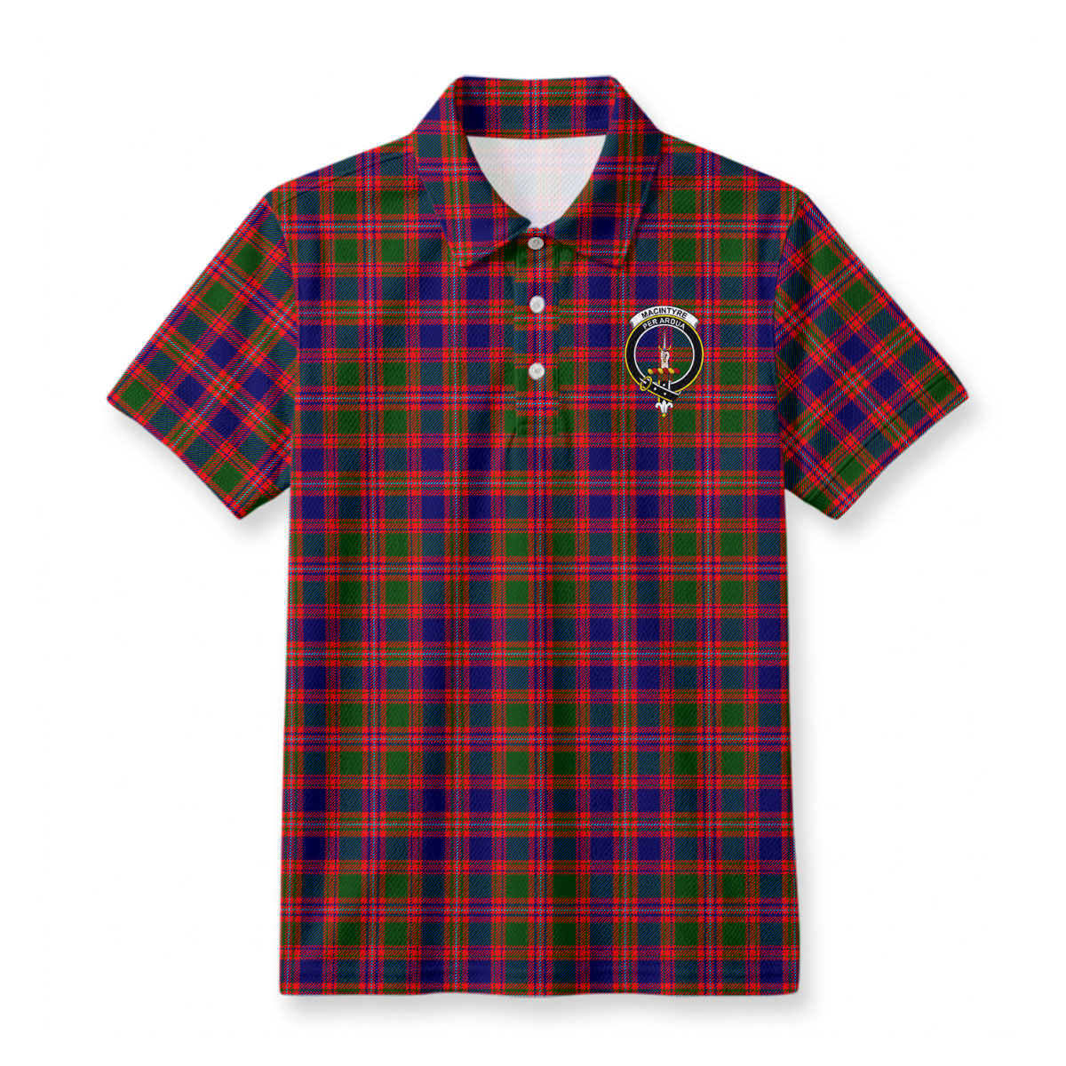 MacIntyre Modern Tartan Crest Birdseye Mesh Polo Shirt