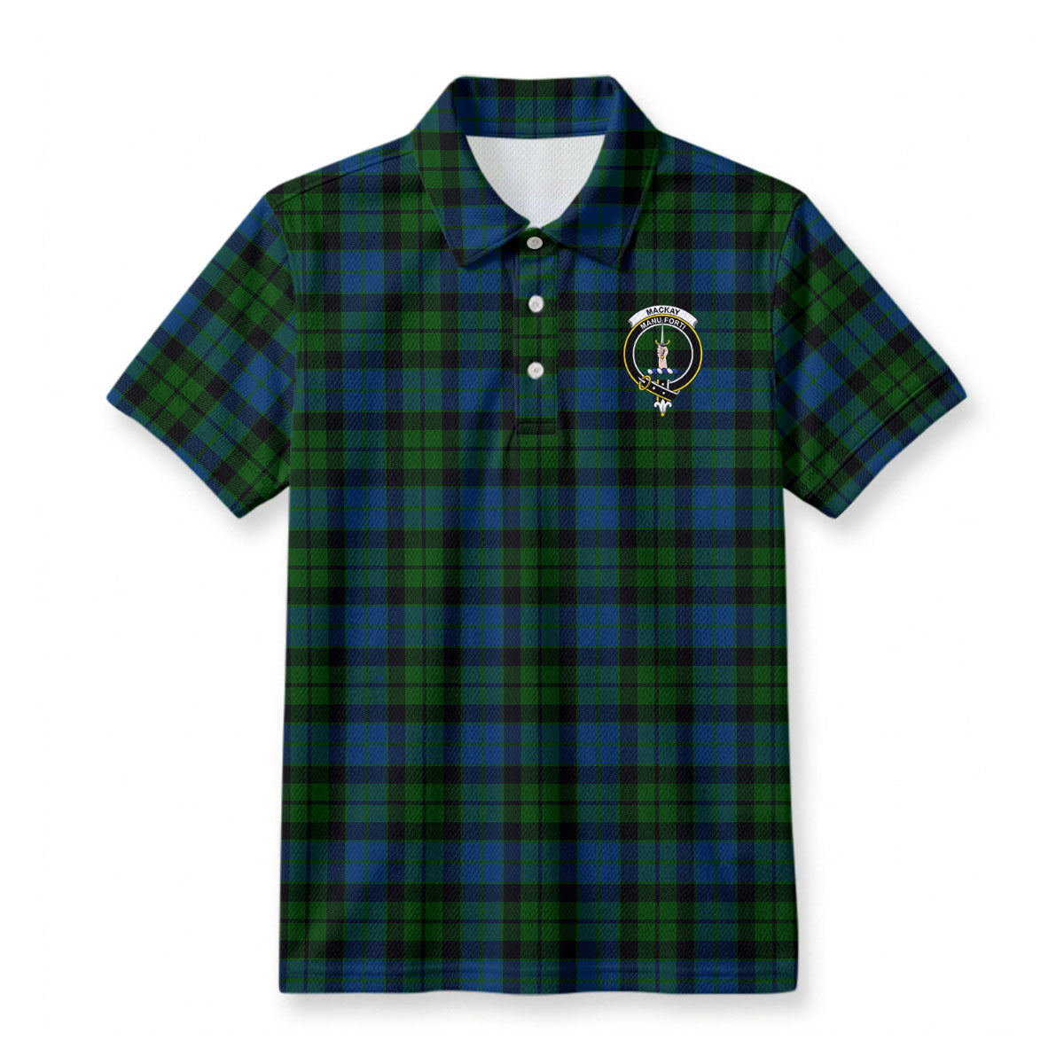 MacKay Modern Tartan Crest Birdseye Mesh Polo Shirt