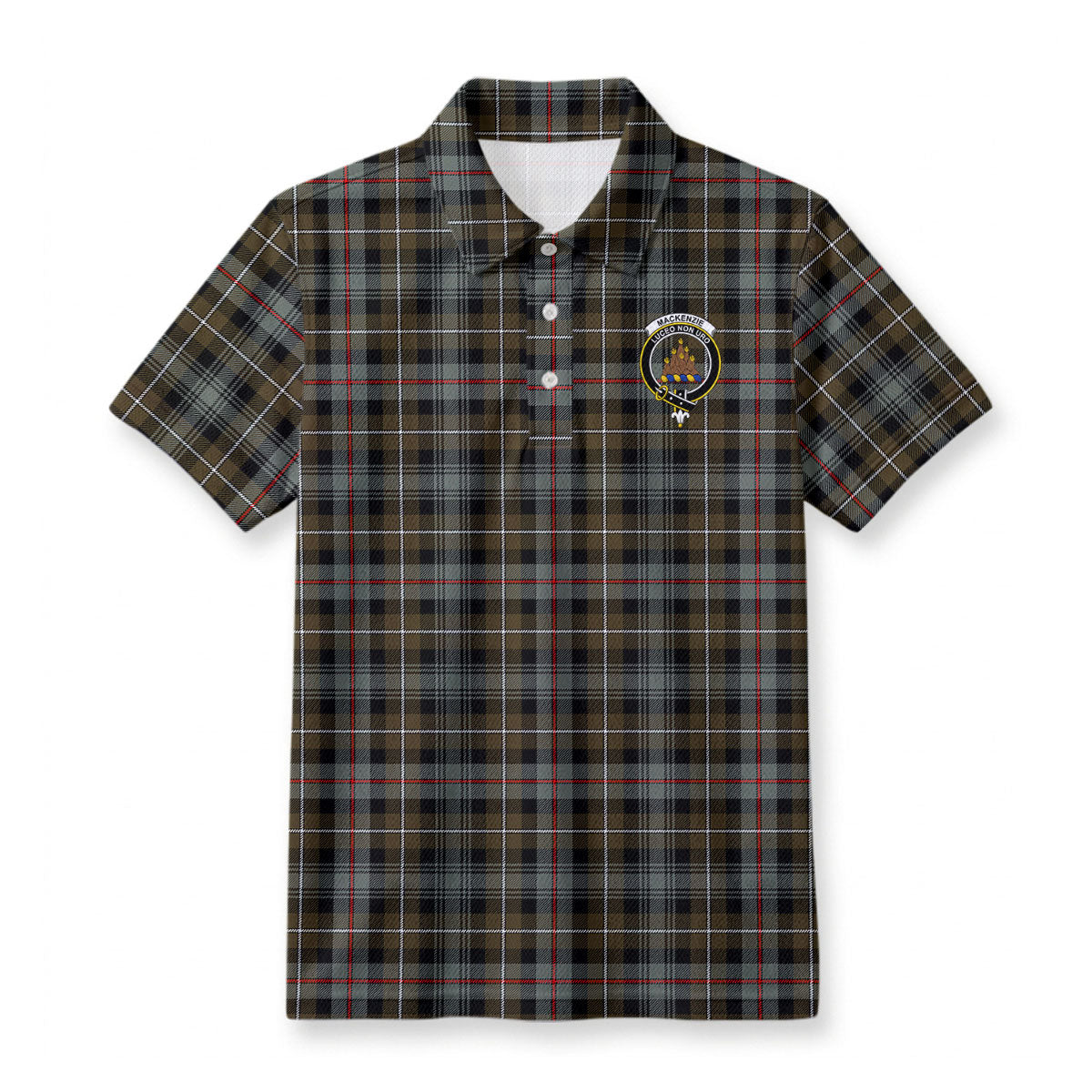 MacKenzie Weathered Tartan Crest Birdseye Mesh Polo Shirt