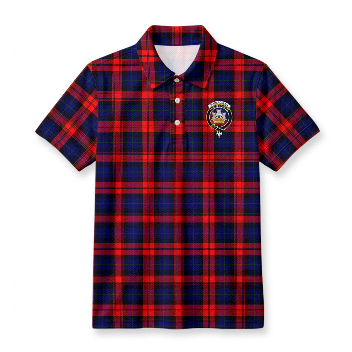 MacLachlan Modern Tartan Crest Birdseye Mesh Polo Shirt