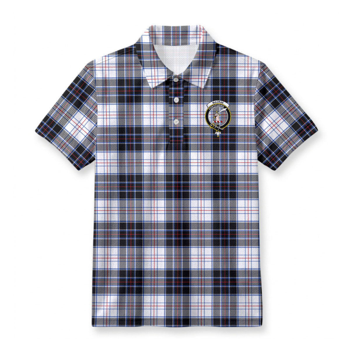 MacRae Dress Modern Tartan Crest Birdseye Mesh Polo Shirt