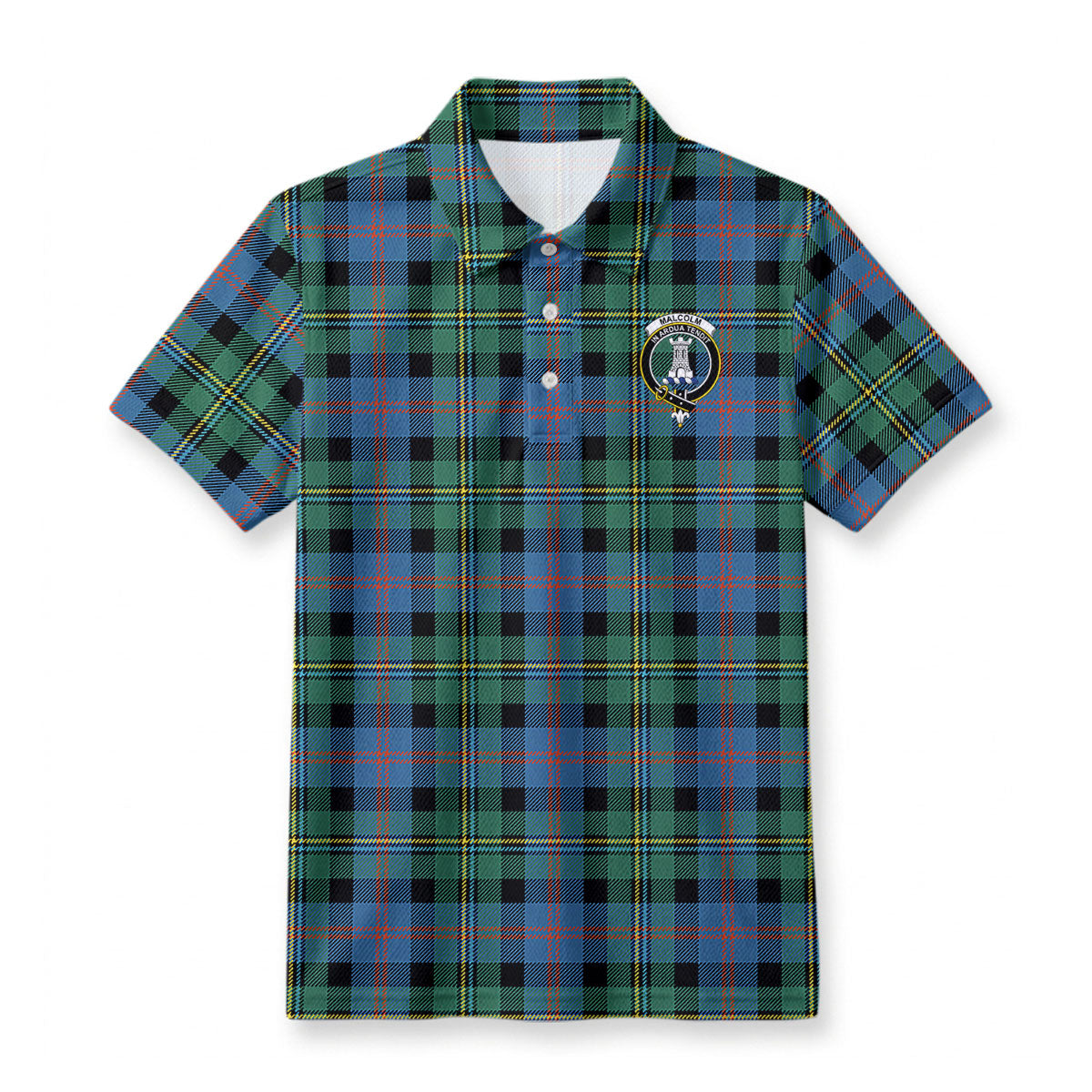 Malcolm Ancient Tartan Crest Birdseye Mesh Polo Shirt