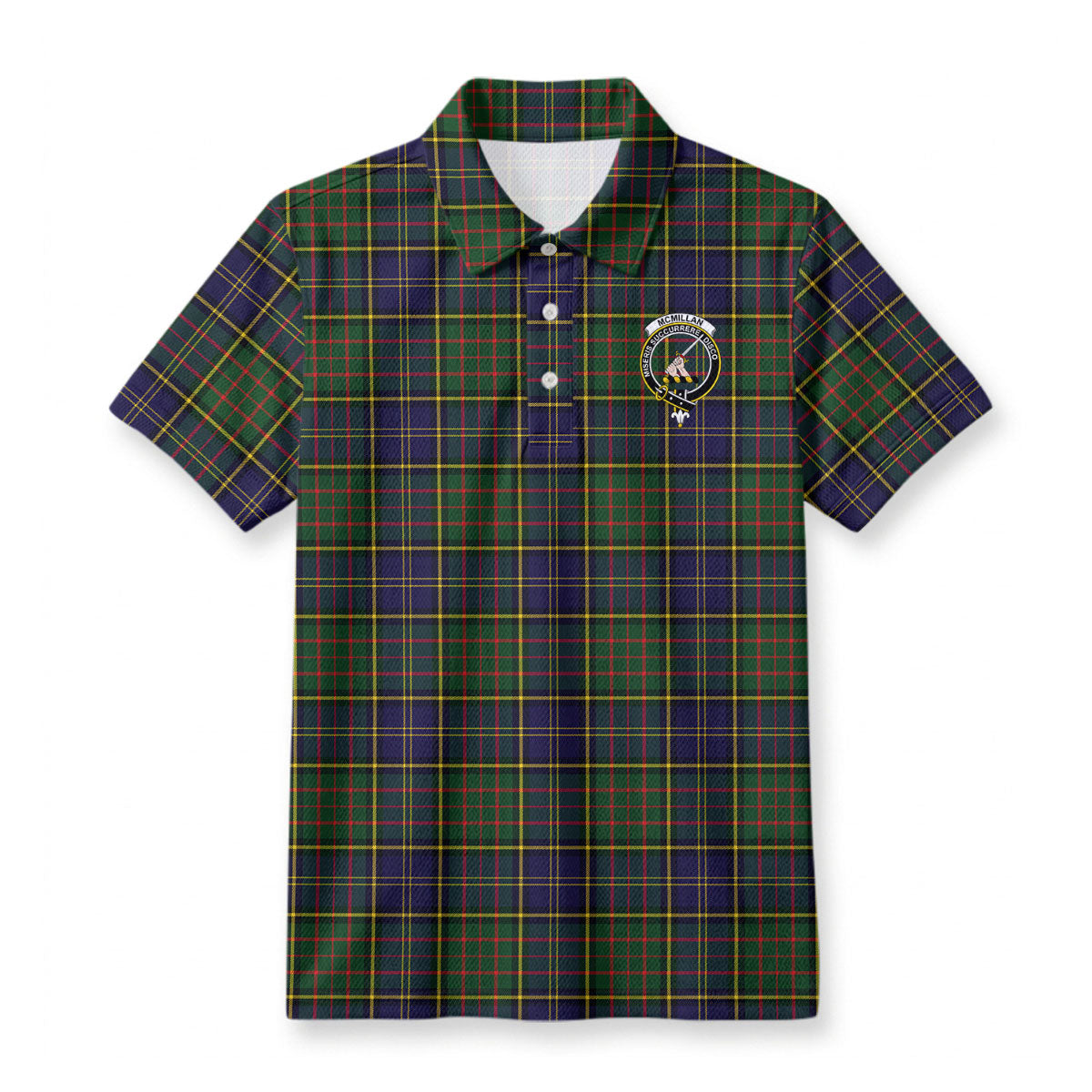 McMillan Hunting Modern Tartan Crest Birdseye Mesh Polo Shirt