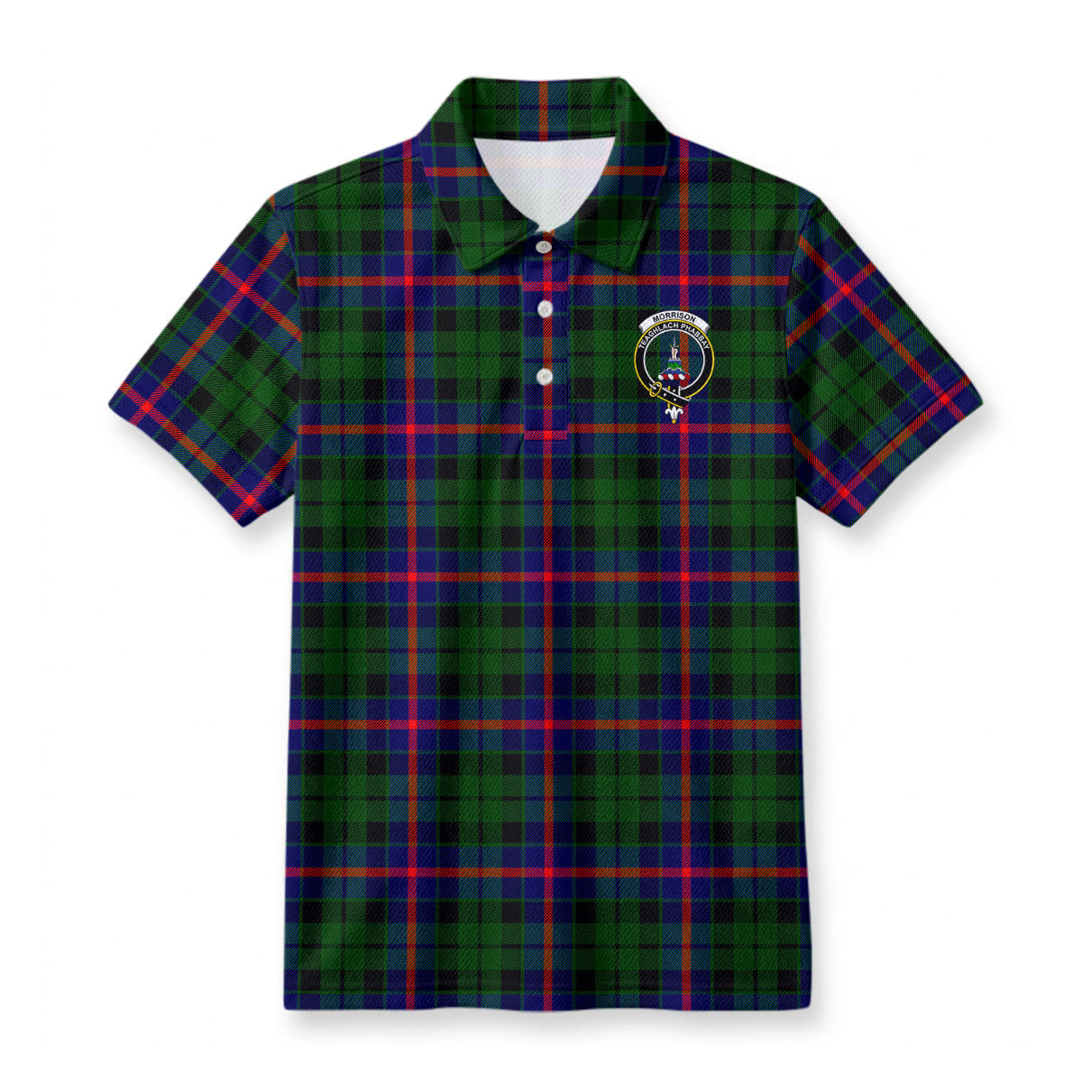 Morrison Modern Tartan Crest Birdseye Mesh Polo Shirt