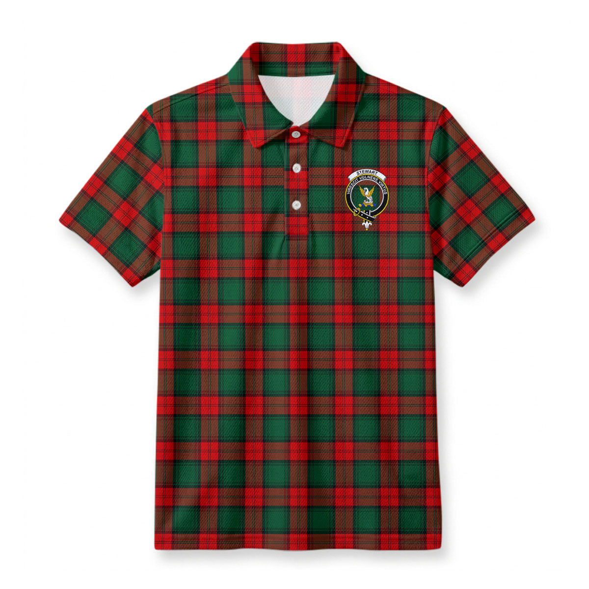 Stewart Atholl Modern Tartan Crest Birdseye Mesh Polo Shirt