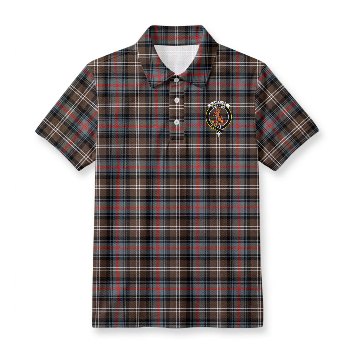 Sutherland Weathered Tartan Crest Birdseye Mesh Polo Shirt