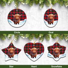 Belshes Tartan Christmas Ceramic Ornament - Highland Cows Snow Style