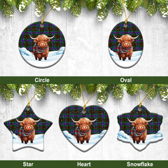 Brodie Hunting Modern Tartan Christmas Ceramic Ornament - Highland Cows Snow Style