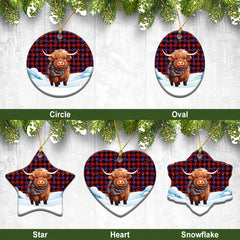 Broun Modern Tartan Christmas Ceramic Ornament - Highland Cows Snow Style