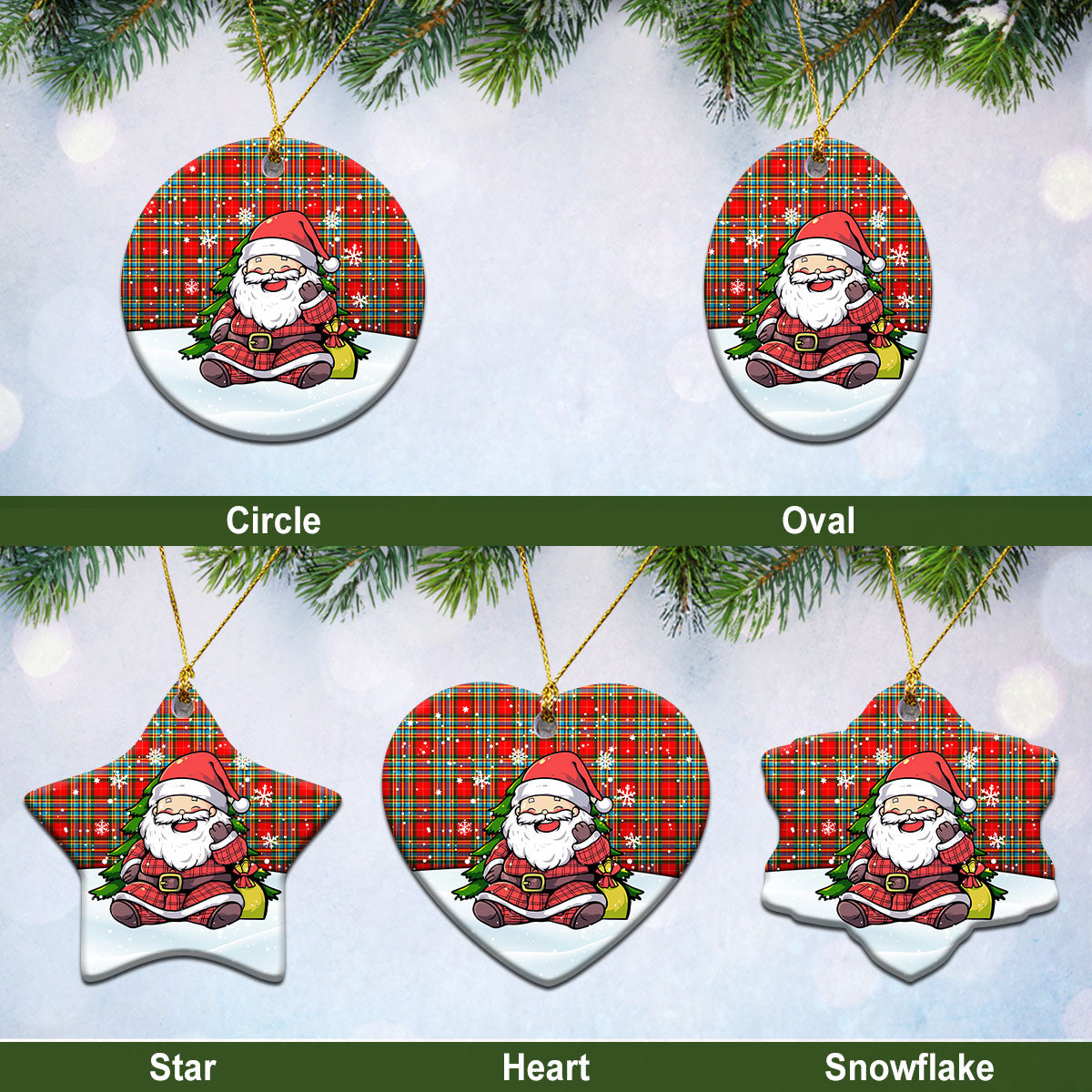 Chattan Tartan Christmas Ceramic Ornament - Scottish Santa Style