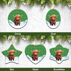 Currie Tartan Christmas Ceramic Ornament - Highland Cows Snow Style