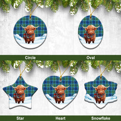 Falconer Tartan Christmas Ceramic Ornament - Highland Cows Snow Style