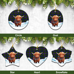 Fleming Tartan Christmas Ceramic Ornament - Highland Cows Snow Style