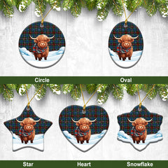 Fraser (of Lovat) Hunting Ancient Tartan Christmas Ceramic Ornament - Highland Cows Snow Style
