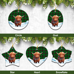 Halkett Tartan Christmas Ceramic Ornament - Highland Cows Snow Style