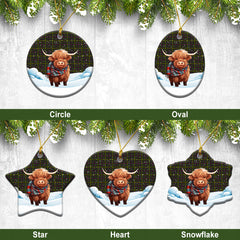 Hall Tartan Christmas Ceramic Ornament - Highland Cows Snow Style