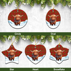 Hepburn Tartan Christmas Ceramic Ornament - Highland Cows Snow Style