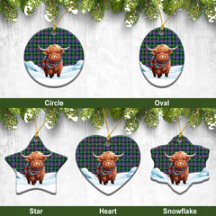 Logan Ancient Tartan Christmas Ceramic Ornament - Highland Cows Snow Style