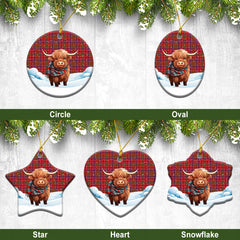 Lumsden Modern Tartan Christmas Ceramic Ornament - Highland Cows Snow Style