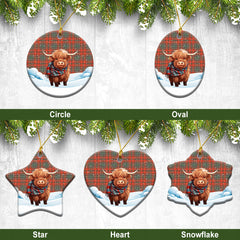 MacDougall Ancient Tartan Christmas Ceramic Ornament - Highland Cows Snow Style