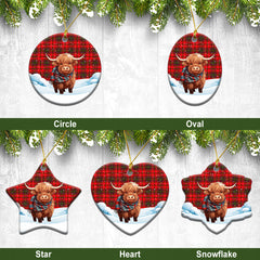 MacDougall Modern Tartan Christmas Ceramic Ornament - Highland Cows Snow Style