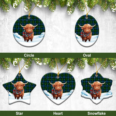 MacKie Tartan Christmas Ceramic Ornament - Highland Cows Snow Style