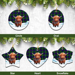MacThomas Modern Tartan Christmas Ceramic Ornament - Highland Cows Snow Style