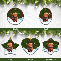 Maxwell Hunting Tartan Christmas Ceramic Ornament - Highland Cows Snow Style
