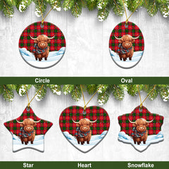 Rattray Modern Tartan Christmas Ceramic Ornament - Highland Cows Snow Style