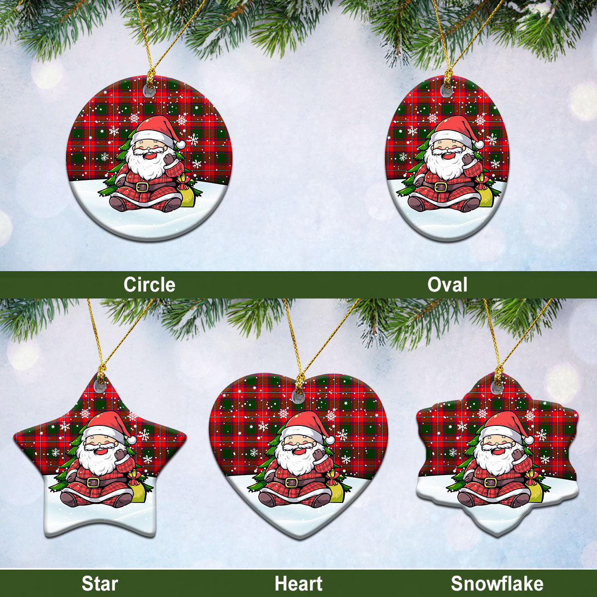 Rattray Modern Tartan Christmas Ceramic Ornament - Scottish Santa Style