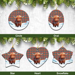 Robertson Ancient Tartan Christmas Ceramic Ornament - Highland Cows Snow Style