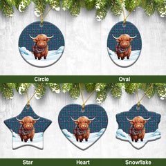 Sandilands Tartan Christmas Ceramic Ornament - Highland Cows Snow Style