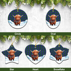 Strachan Tartan Christmas Ceramic Ornament - Highland Cows Snow Style