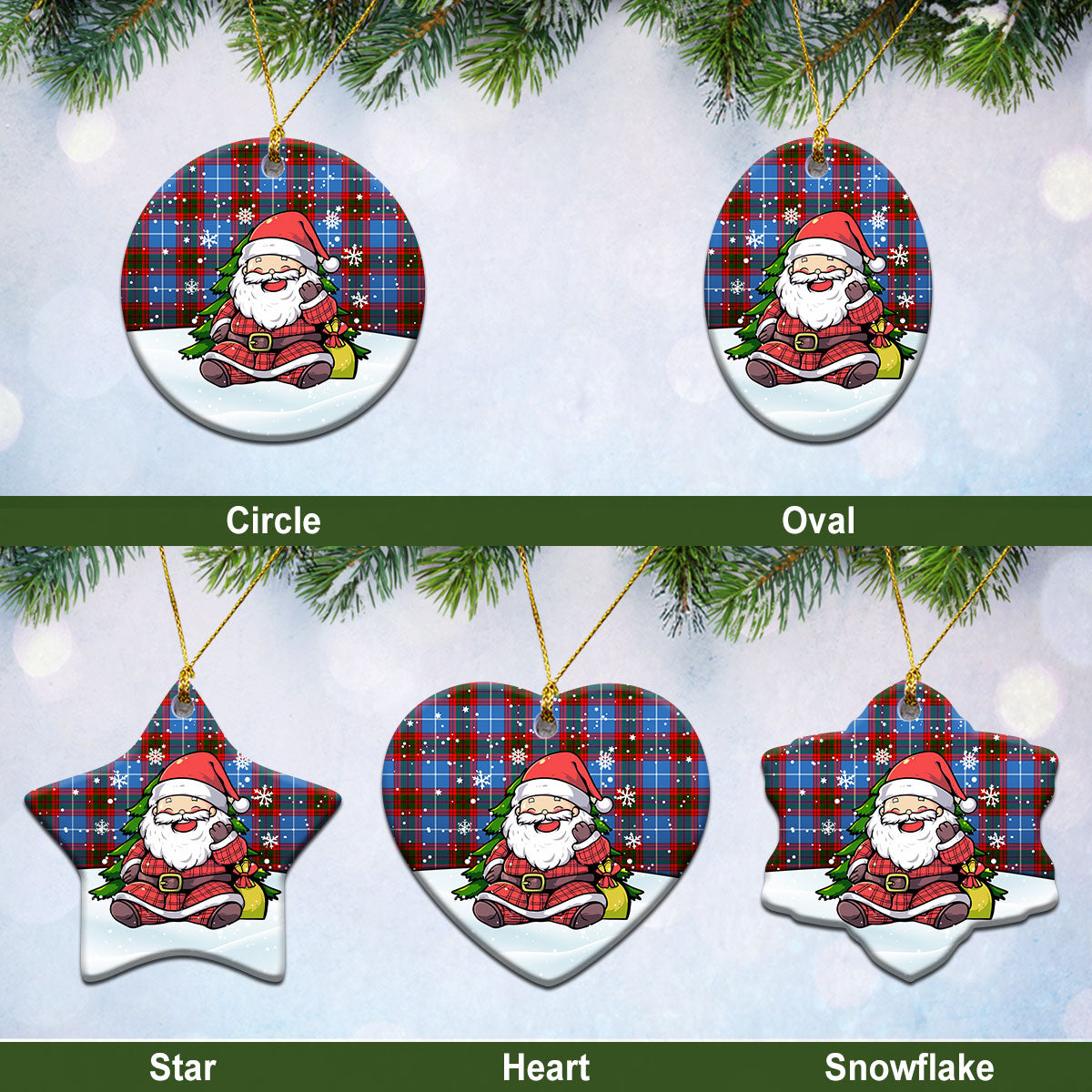 Trotter Tartan Christmas Ceramic Ornament - Scottish Santa Style