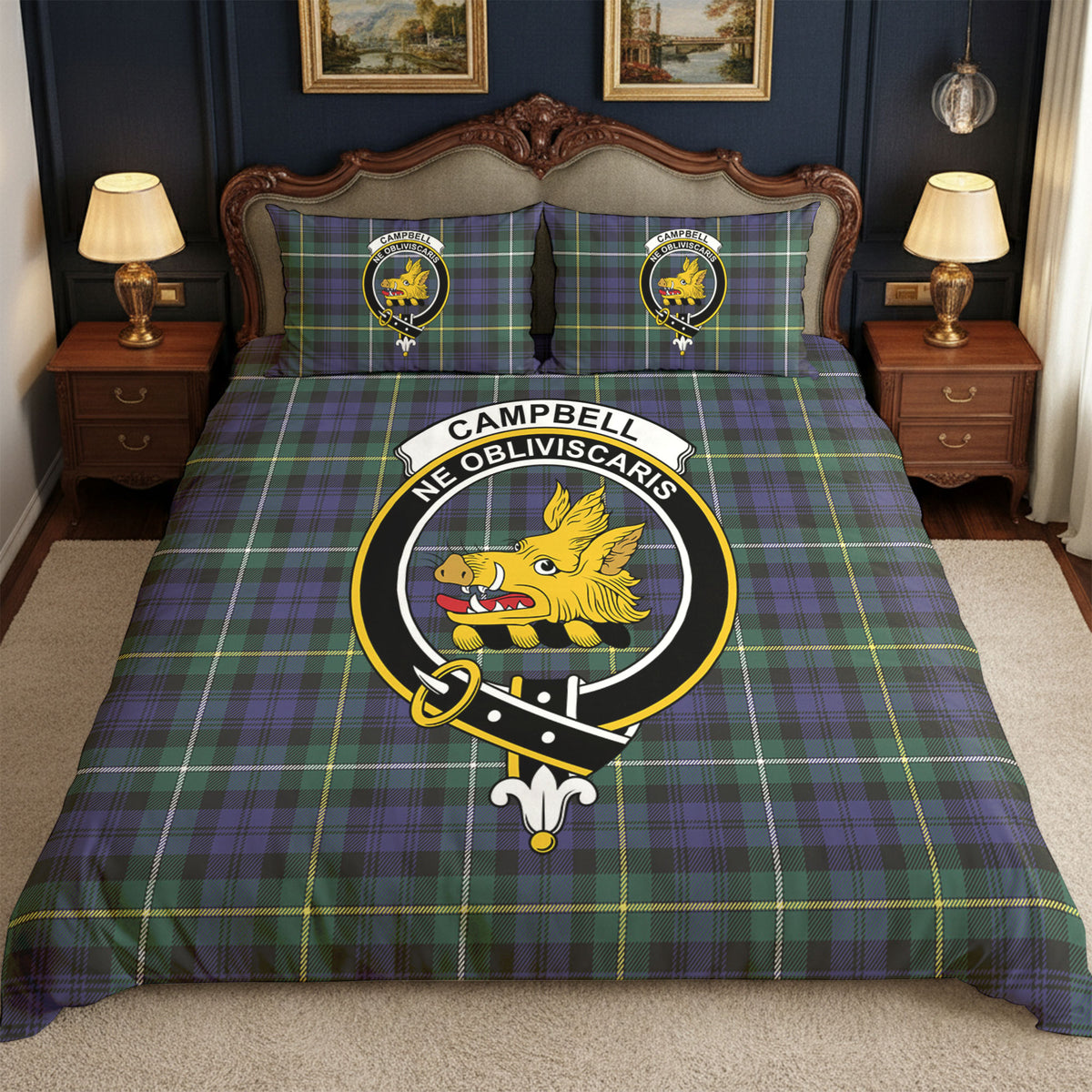Campbell Argyll Modern Tartan Crest Bedding Set