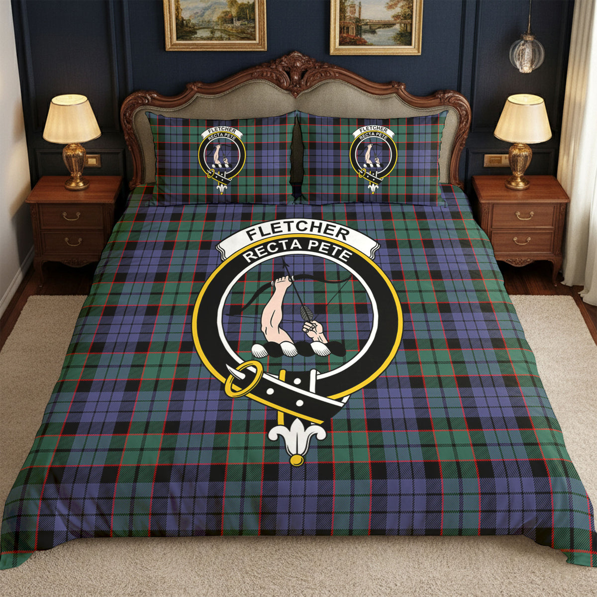 Fletcher Modern Tartan Crest Bedding Set