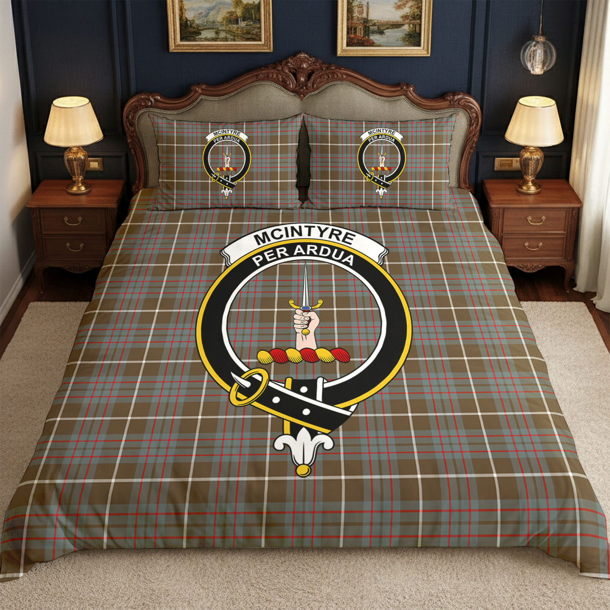 McIntyre Hunting Weathered Tartan Crest Bedding Set