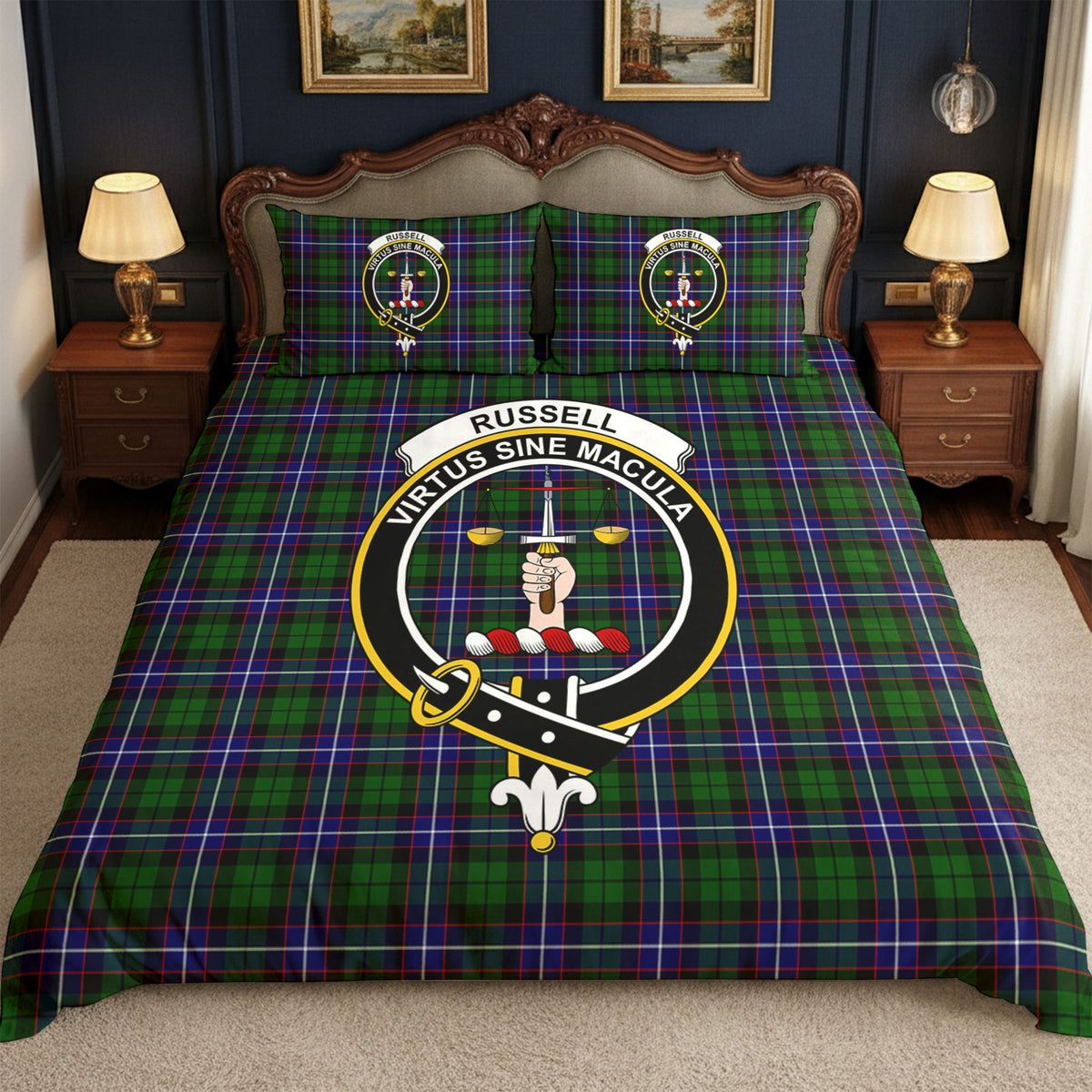 Russell Modern Tartan Crest Bedding Set