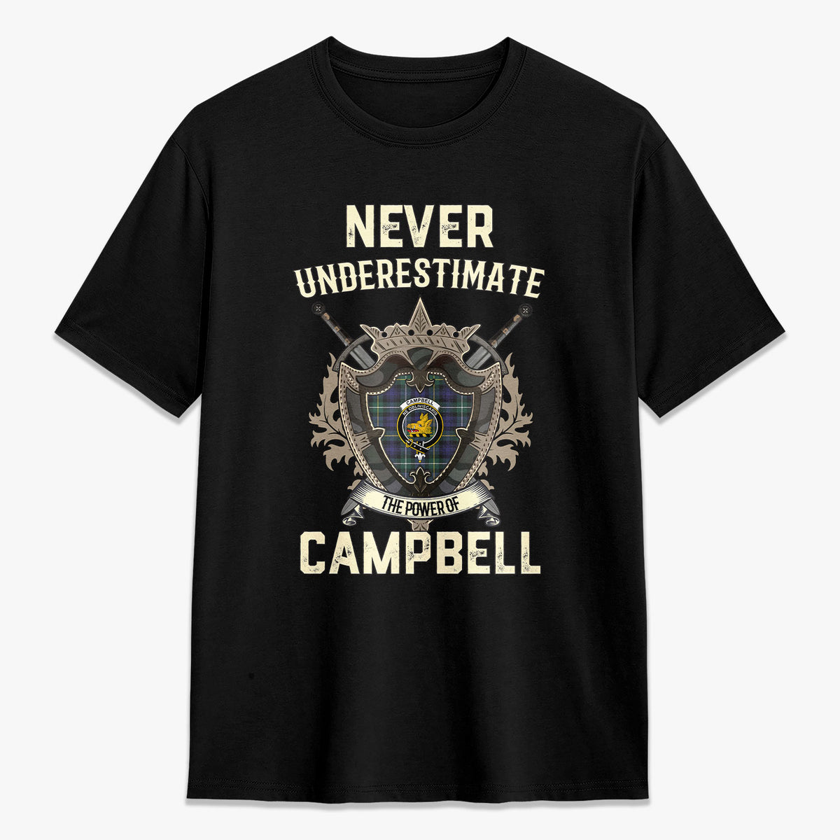 Campbell Argyll Modern Tartan Crest 2D T-shirt - Never Underestimate Style