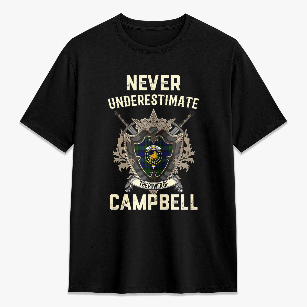 Campbell Modern Tartan Crest 2D T-shirt - Never Underestimate Style