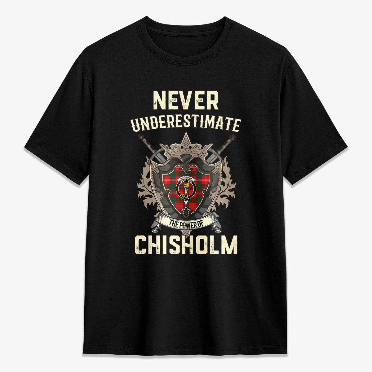 Chisholm Modern Tartan Crest 2D T-shirt - Never Underestimate Style