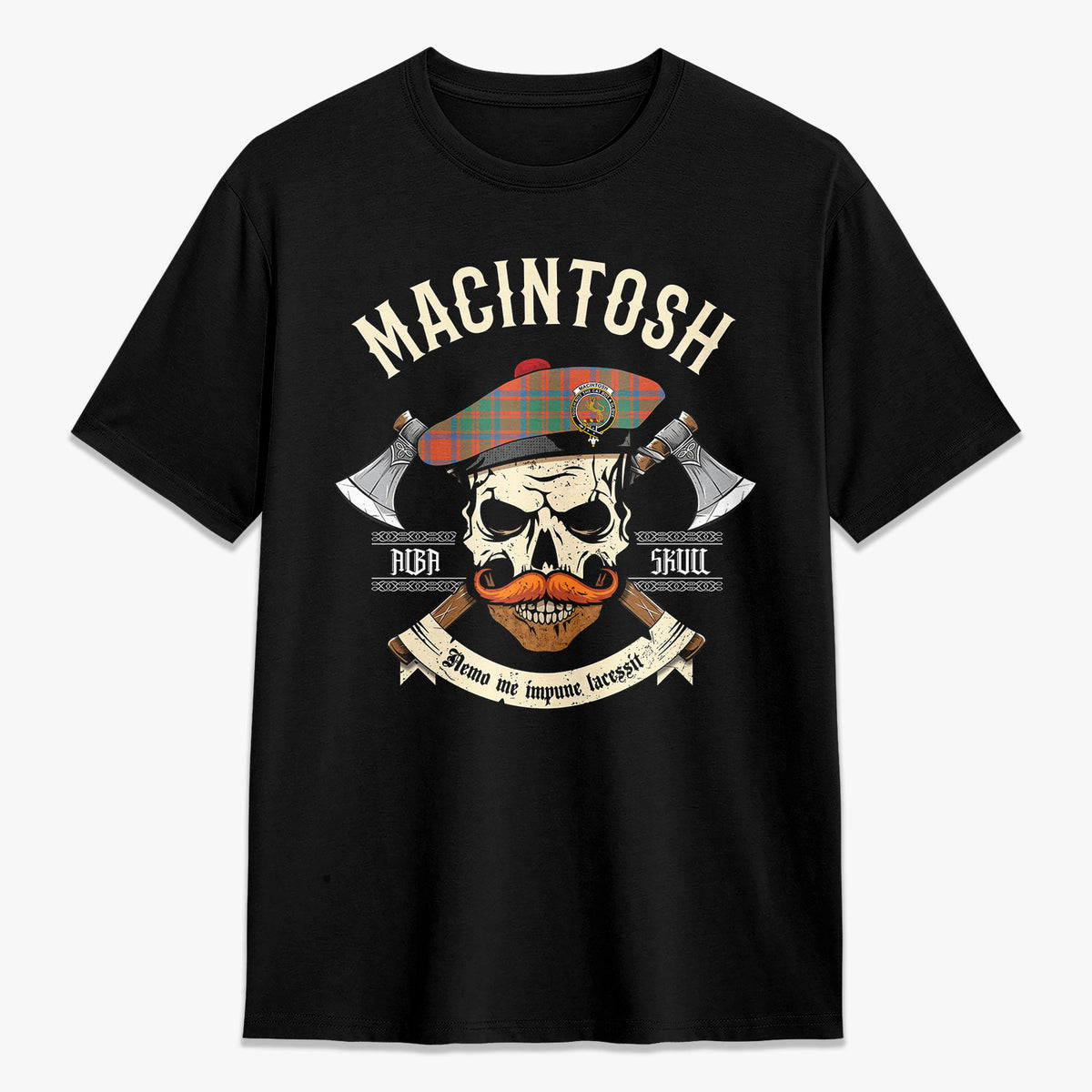 MacIntosh Ancient Tartan Crest 2D T-shirt - Alba Skull Style