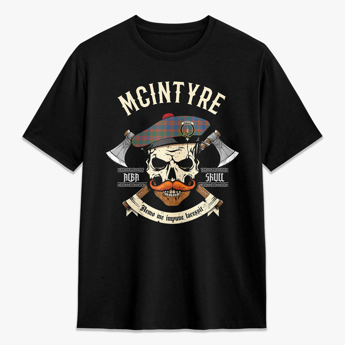 McIntyre Ancient Tartan Crest 2D T-shirt - Alba Skull Style