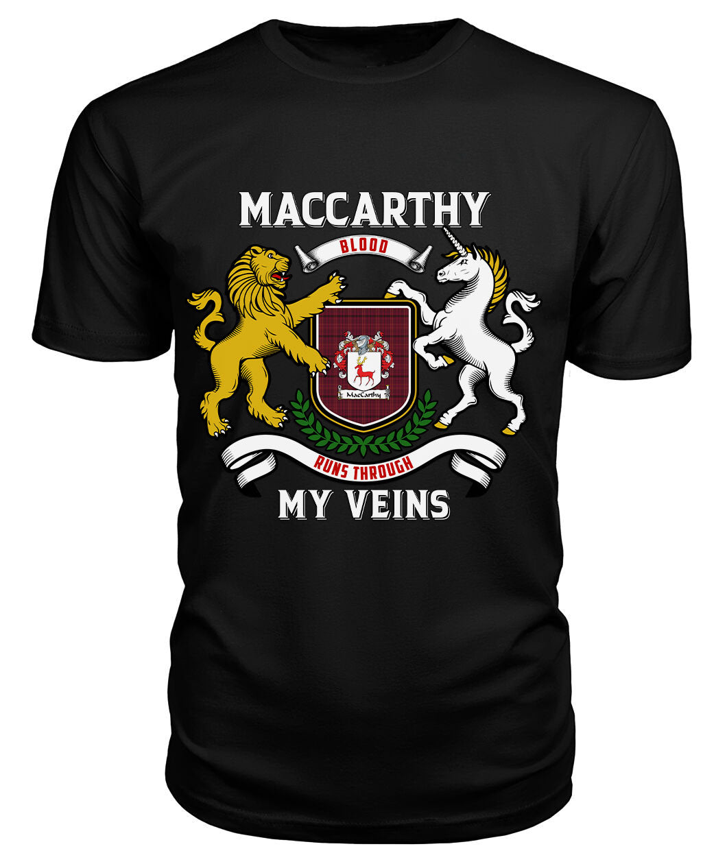 MacCarthy Tartan Crest 2D T-shirt - Blood Runs Through My Veins Style