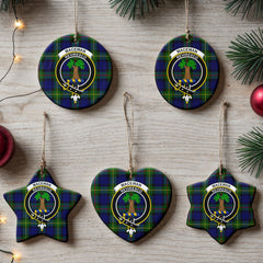 MacEwan Modern Tartan Crest Christmas Ceramic Ornament