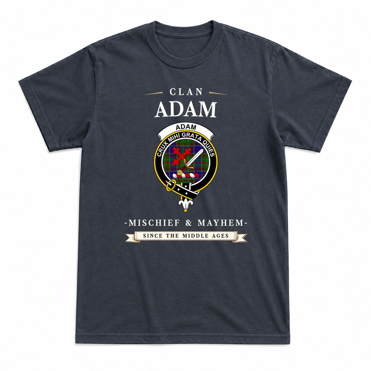 Adam Tartan Crest Mischief and Mayhem T-shirt