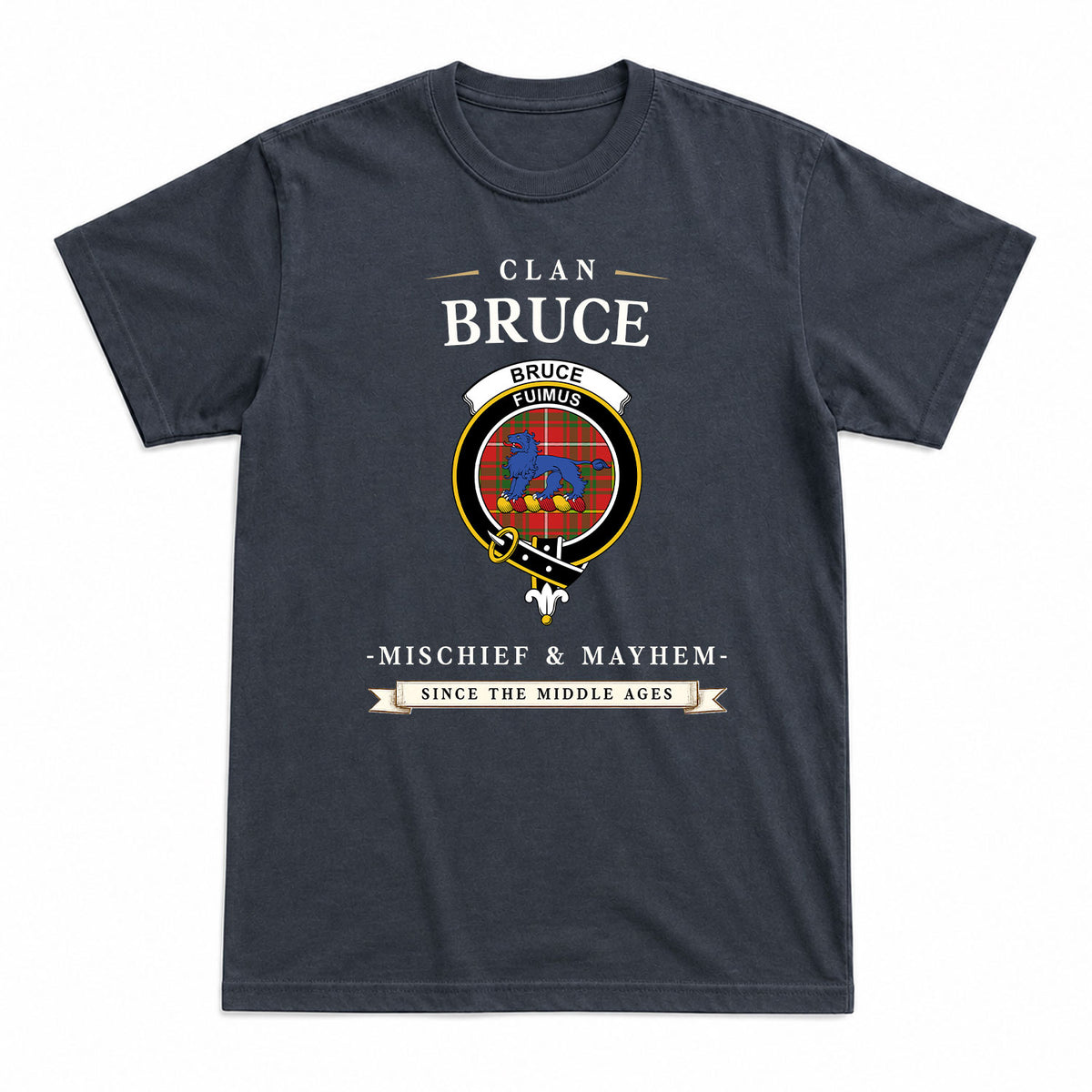 Bruce Modern Tartan Crest Mischief and Mayhem T-shirt