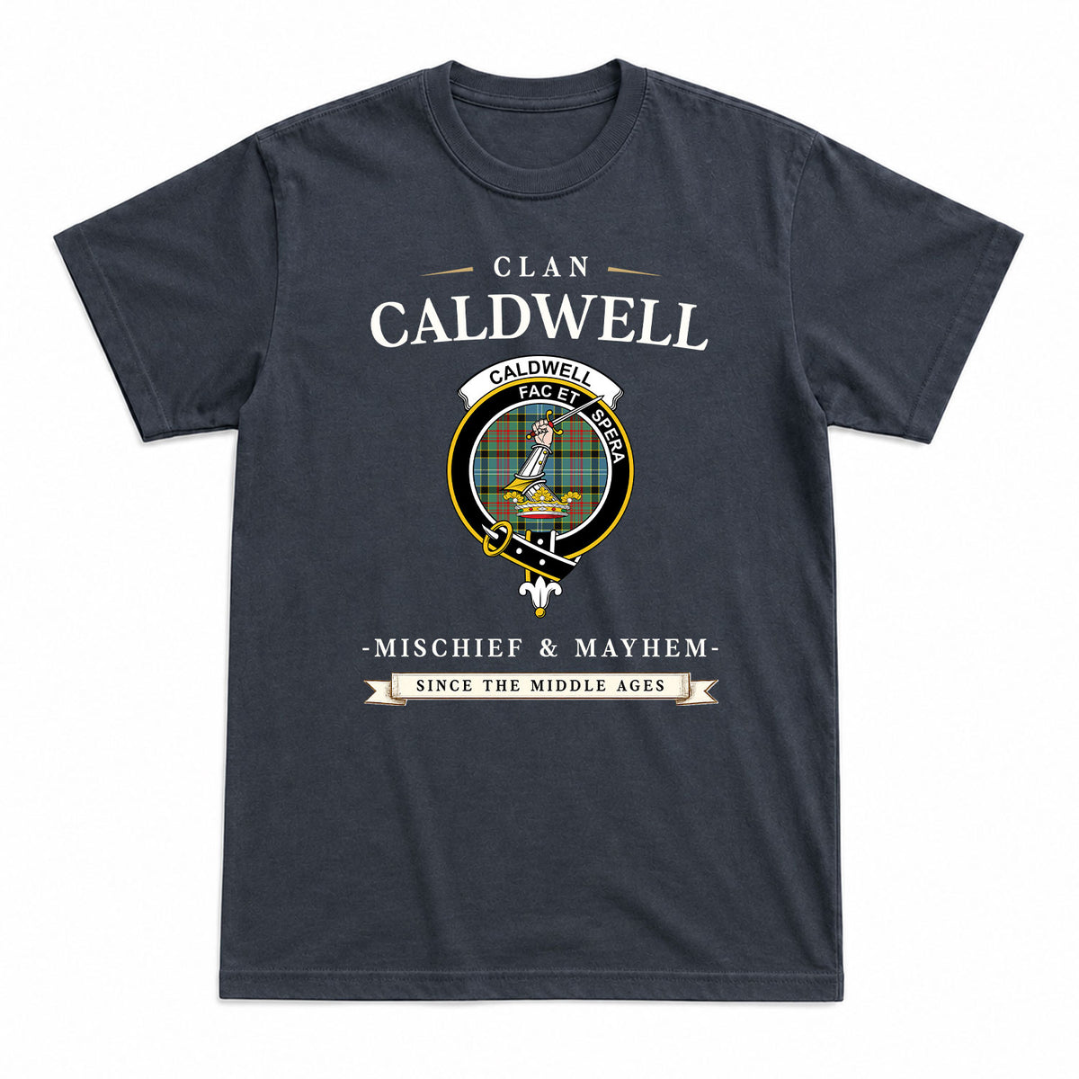 Caldwell Tartan Crest Mischief and Mayhem T-shirt